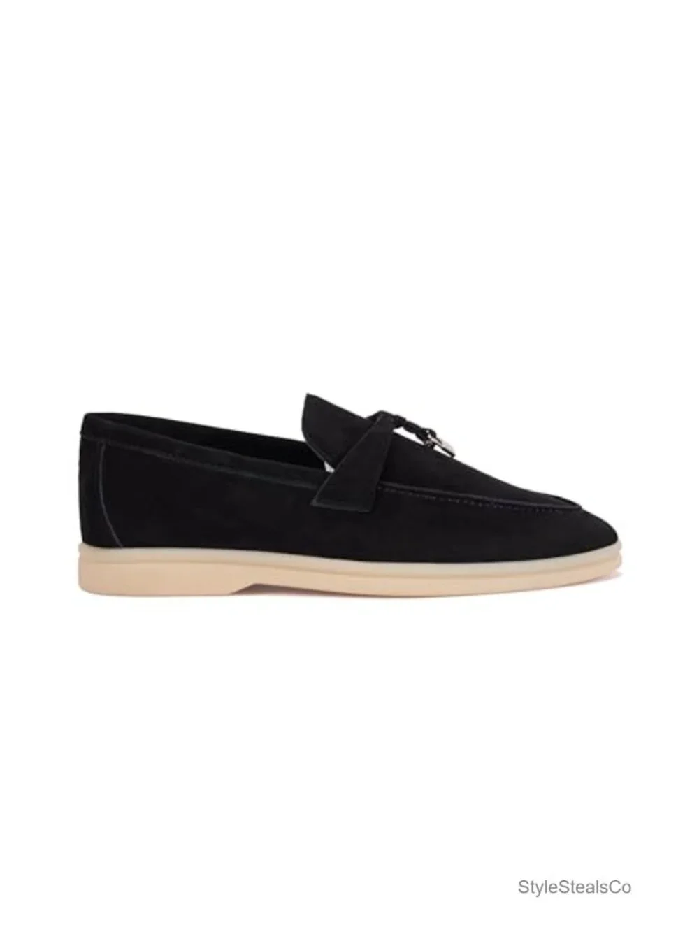 Genuine Suede Leather Loafers with Charm Accents Comfort Footbed